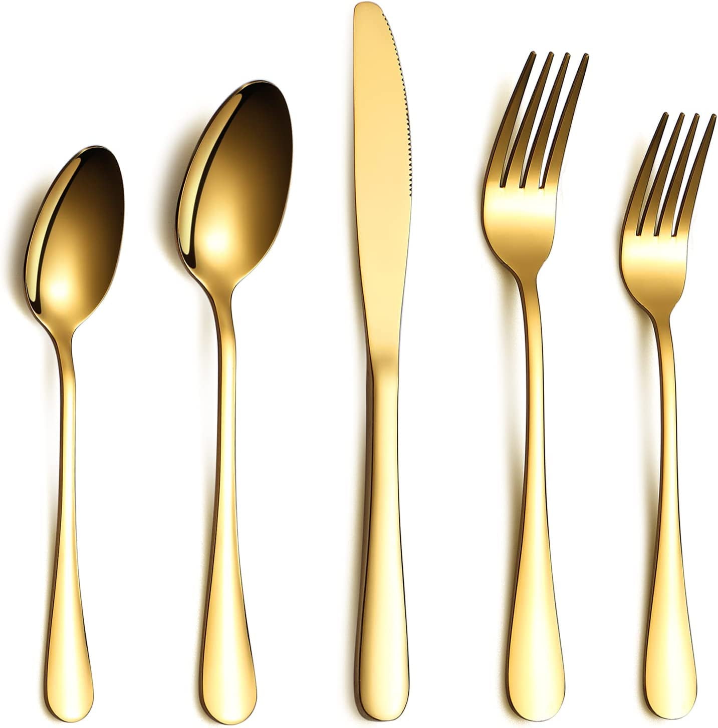 Flatware Set 20 Piece, Stainless Steel with Titanium Gold Plated, Golden Color Flatware Set, Silverware, Cutlery Set Service for 4 (Shiny Gold)