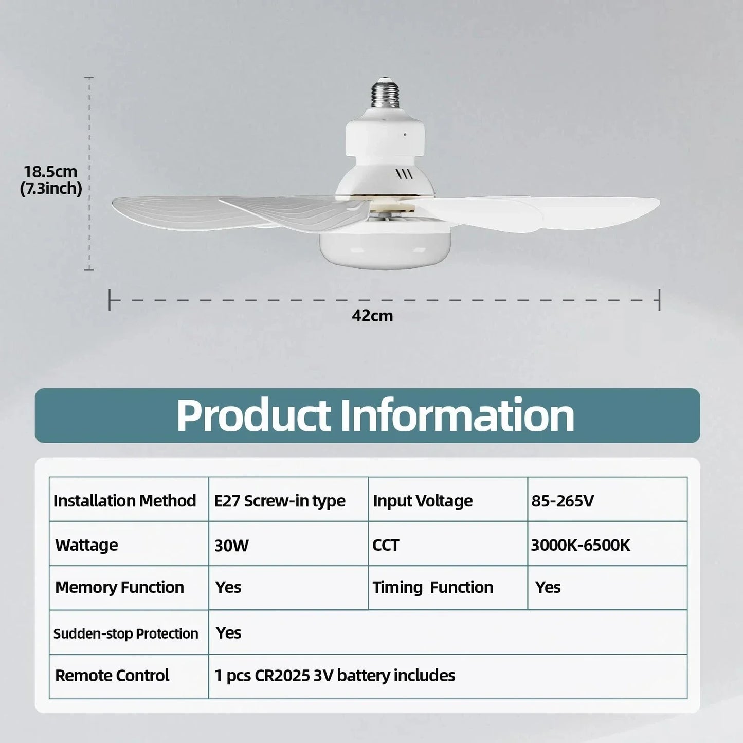 Ceiling Fan Light LED 30W E27 with Remote Control